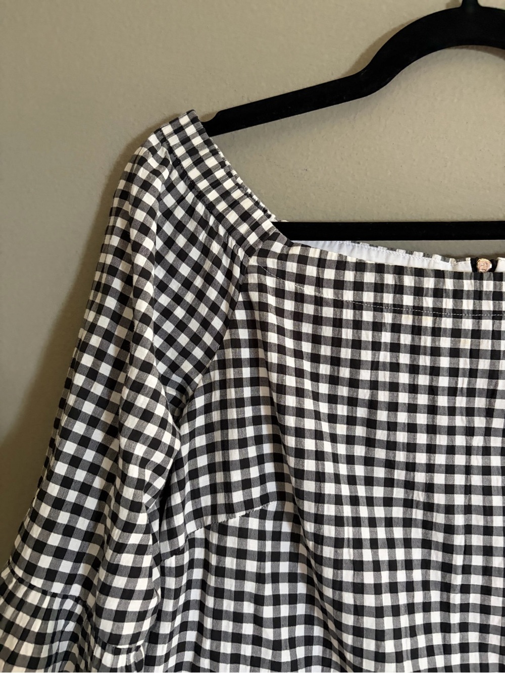 WHBM Blouse White House Black Market Gingham Square Neck Bell Sleeve Cottagecore - Picture 6 of 14